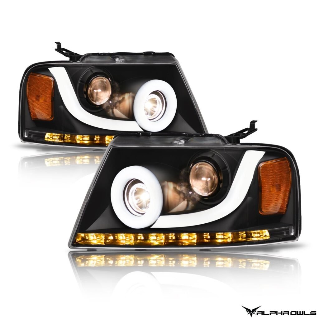 Alpha Owls 2006-2008 Lincoln Mark-LT LMP Series Headlights (Halogen Projector Black housing w/ LumenX Light Bar)