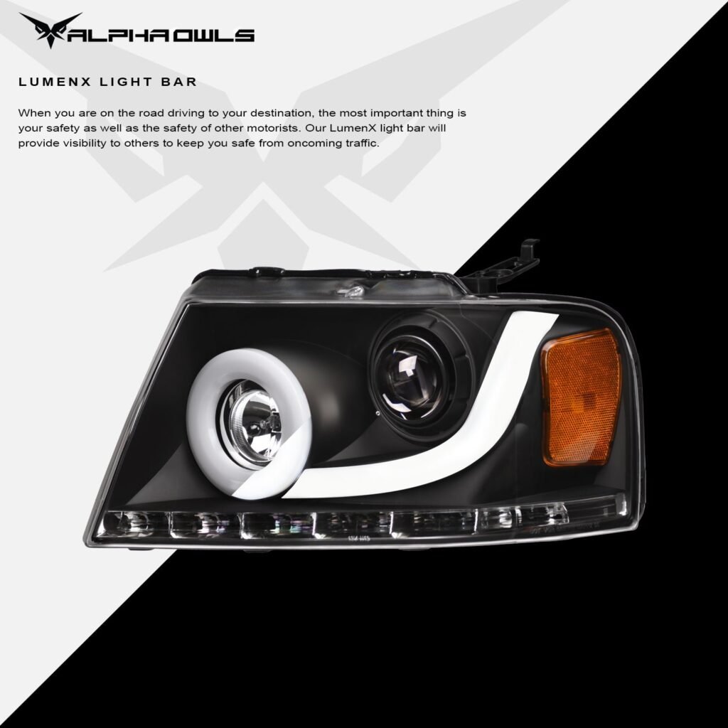 Alpha Owls 2006-2008 Lincoln Mark-LT LMP Series Headlights (Halogen Projector Black housing w/ LumenX Light Bar)