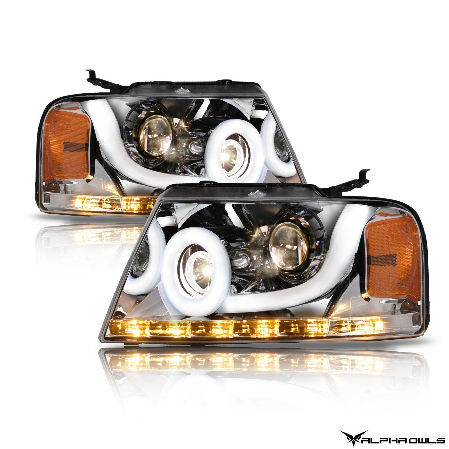 Alpha Owls 2006-2008 Lincoln Mark-LT LMP Series Headlights (Halogen Projector Chrome housing w/ LumenX Light Bar) - Image 2