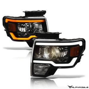 Alpha Owls 2009-2014 Ford F-150 (Excl. Models w/ factory Xenon) SQP Series Headlights (Halogen Projector Black housing w/ Sequential Signal/LumenX Light Bar) - Image 2