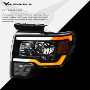 Alpha Owls 2009-2014 Ford F-150 (Excl. Models w/ factory Xenon) SQP Series Headlights (Halogen Projector Black housing w/ Sequential Signal/LumenX Light Bar) - Image 4