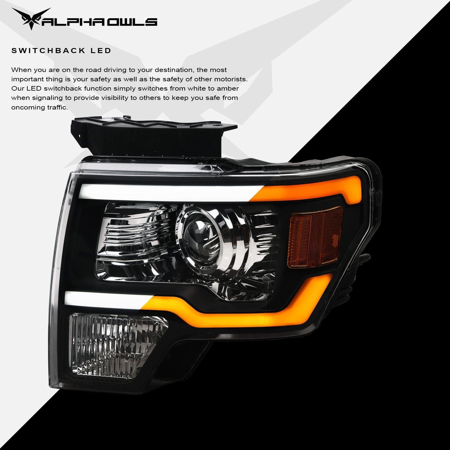 Alpha Owls 2009-2014 Ford F-150 (Excl. Models w/ factory Xenon) SQP Series Headlights (Halogen Projector Black housing w/ Sequential Signal/LumenX Light Bar) - Image 4