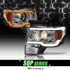 Alpha Owls 2009-2014 Ford F-150 (Excl. Models w/ factory Xenon) SQP Series Headlights (Halogen Projector Chrome housing w/ Sequential Signal/LumenX Light Bar) - Image 1