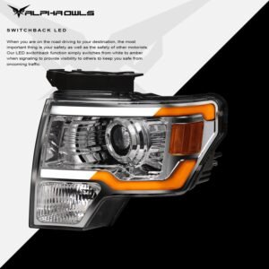 Alpha Owls 2009-2014 Ford F-150 (Excl. Models w/ factory Xenon) SQP Series Headlights (Halogen Projector Chrome housing w/ Sequential Signal/LumenX Light Bar) - Image 4