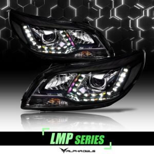Alpha Owls 2012-2015 Chevy Malibu LMP Series Headlights (Halogen Projector Black housing w/ LumenX Light Bar) - Image 1