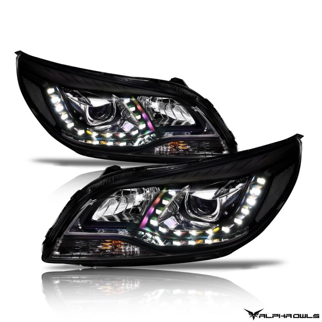 Alpha Owls 2012-2015 Chevy Malibu LMP Series Headlights (Halogen Projector Black housing w/ LumenX Light Bar)