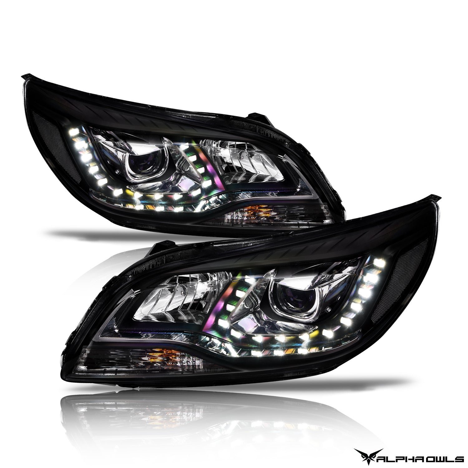 Alpha Owls 2012-2015 Chevy Malibu LMP Series Headlights (Halogen Projector Black housing w/ LumenX Light Bar) - Image 2