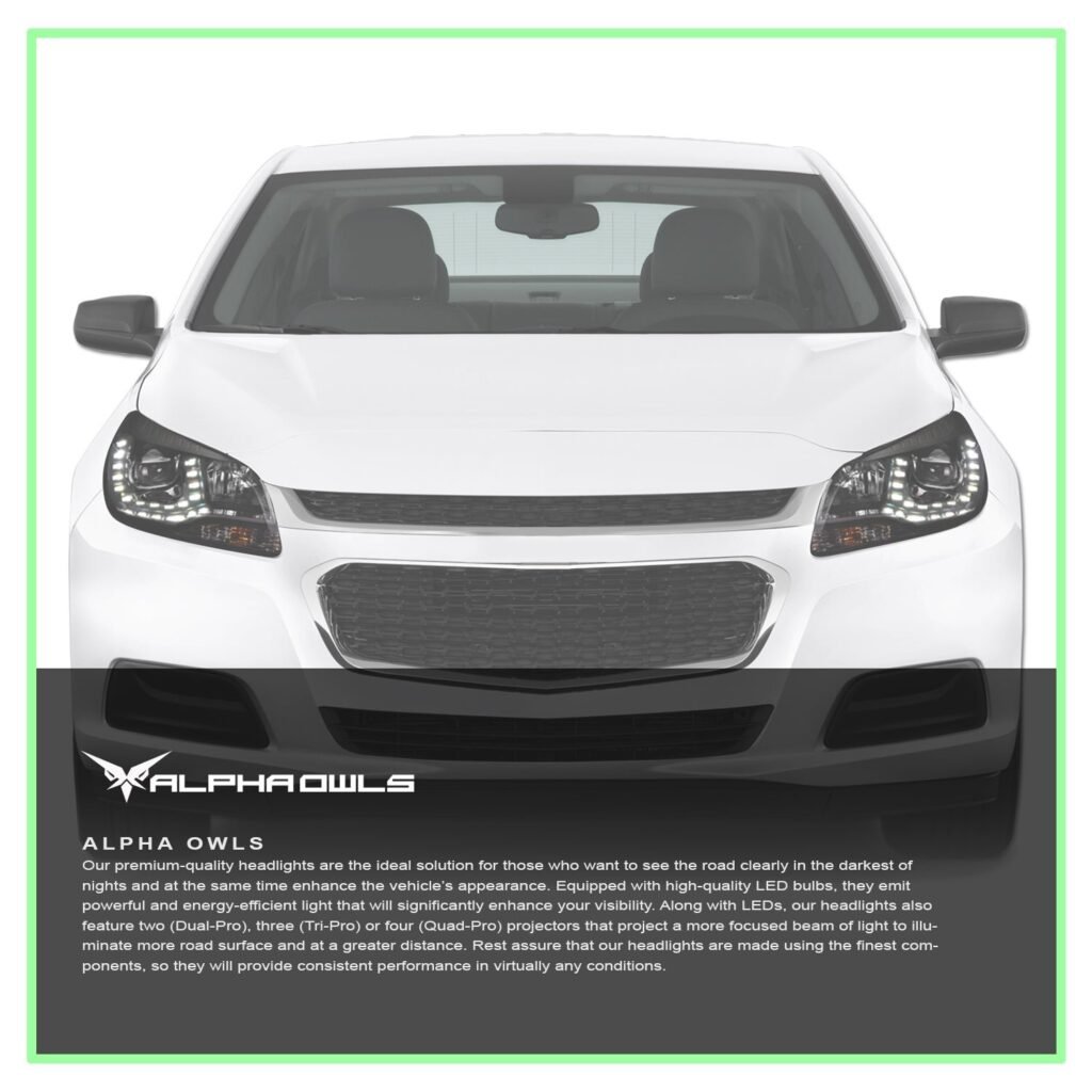 Alpha Owls 2012-2015 Chevy Malibu LMP Series Headlights (Halogen Projector Black housing w/ LumenX Light Bar)