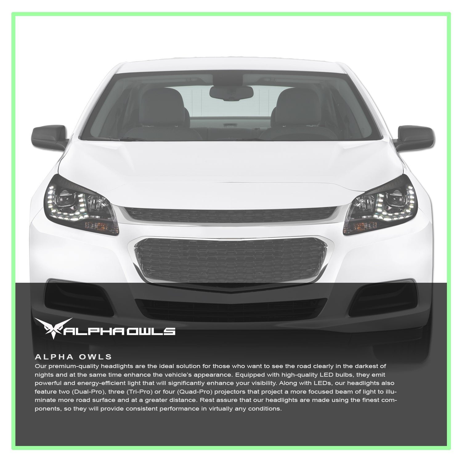 Alpha Owls 2012-2015 Chevy Malibu LMP Series Headlights (Halogen Projector Black housing w/ LumenX Light Bar) - Image 7