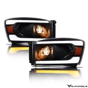 Alpha Owls 2006-2009 Dodge Ram 2500/3500 SQP Series Headlights (Halogen Projector Black housing w/ Sequential Signal/LumenX Light Bar) - Image 2