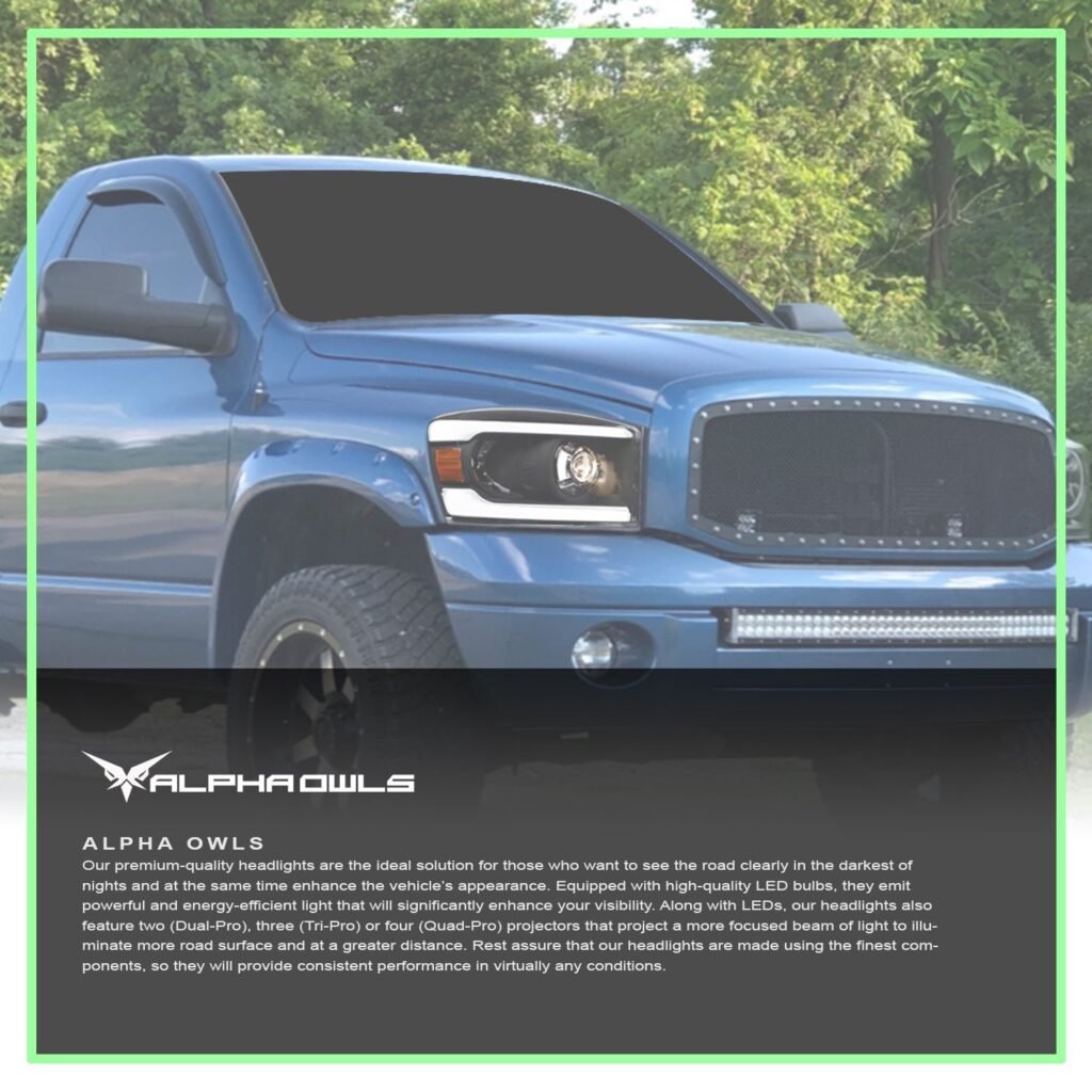 Alpha Owls 2006-2009 Dodge Ram 2500/3500 SQP Series Headlights (Halogen Projector Black housing w/ Sequential Signal/LumenX Light Bar)