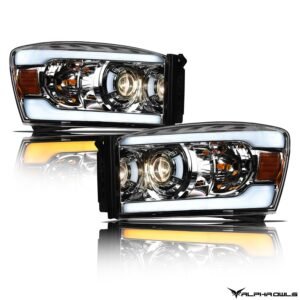 Alpha Owls 2006-2009 Dodge Ram 2500/3500 SQP Series Headlights (Halogen Projector Chrome housing w/ Sequential Signal/LumenX Light Bar) - Image 2