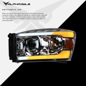 Alpha Owls 2006-2009 Dodge Ram 2500/3500 SQP Series Headlights (Halogen Projector Chrome housing w/ Sequential Signal/LumenX Light Bar) - Image 4