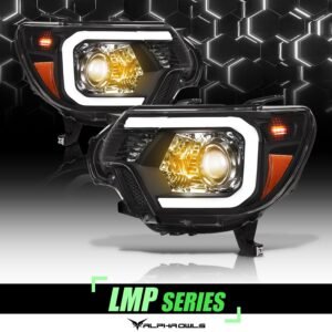 Alpha Owls 2012-2015 Toyota Tacoma LMP Series Headlights (Halogen Projector Black housing w/ LumenX Light Bar) - Image 1