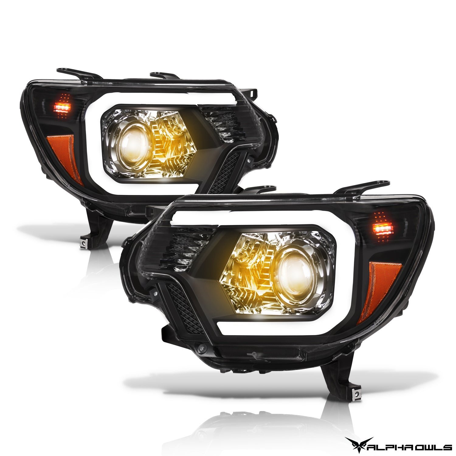 Alpha Owls 2012-2015 Toyota Tacoma LMP Series Headlights (Halogen Projector Black housing w/ LumenX Light Bar) - Image 2