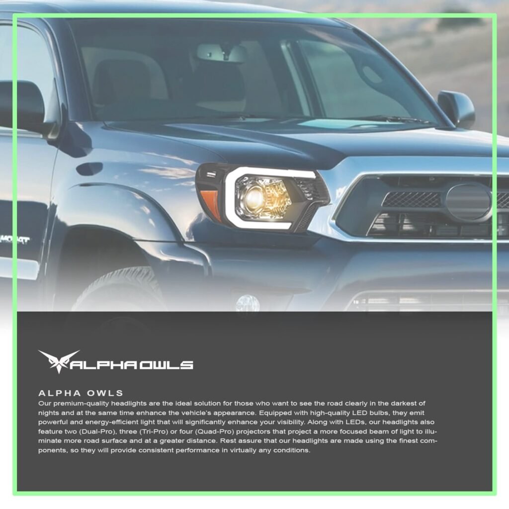 Alpha Owls 2012-2015 Toyota Tacoma LMP Series Headlights (Halogen Projector Black housing w/ LumenX Light Bar)
