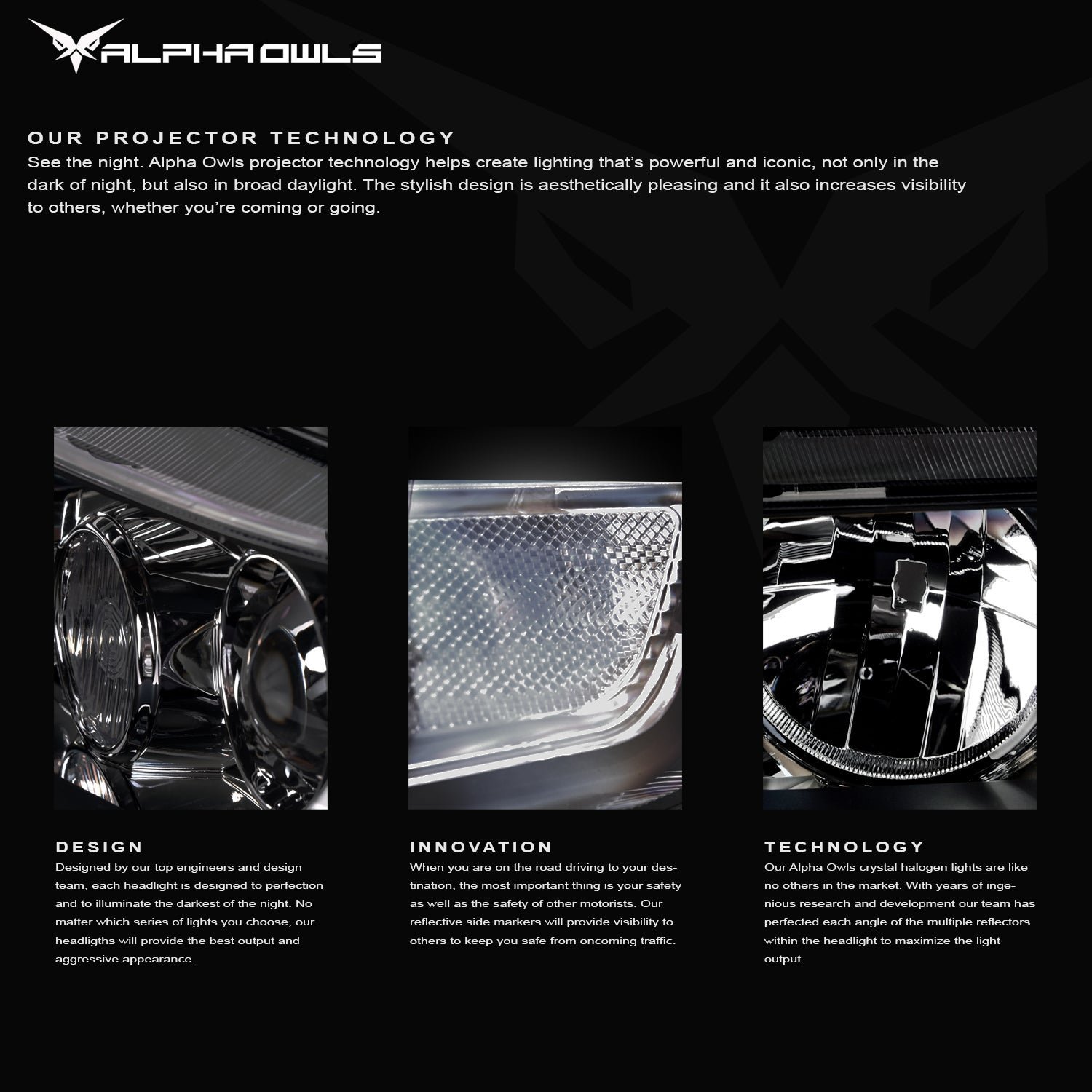 Alpha Owls 2007-2013 Toyota Tundra LMP Series Headlights (Halogen Projector Black housing w/ LumenX Light Bar) - Image 3