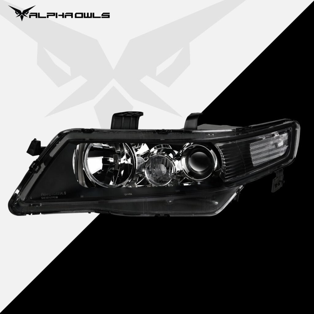 Alpha Owls 2004-2005 Acura TSX LMP Series Headlights (Halogen Projector Black housing w/ LumenX Light Bar)