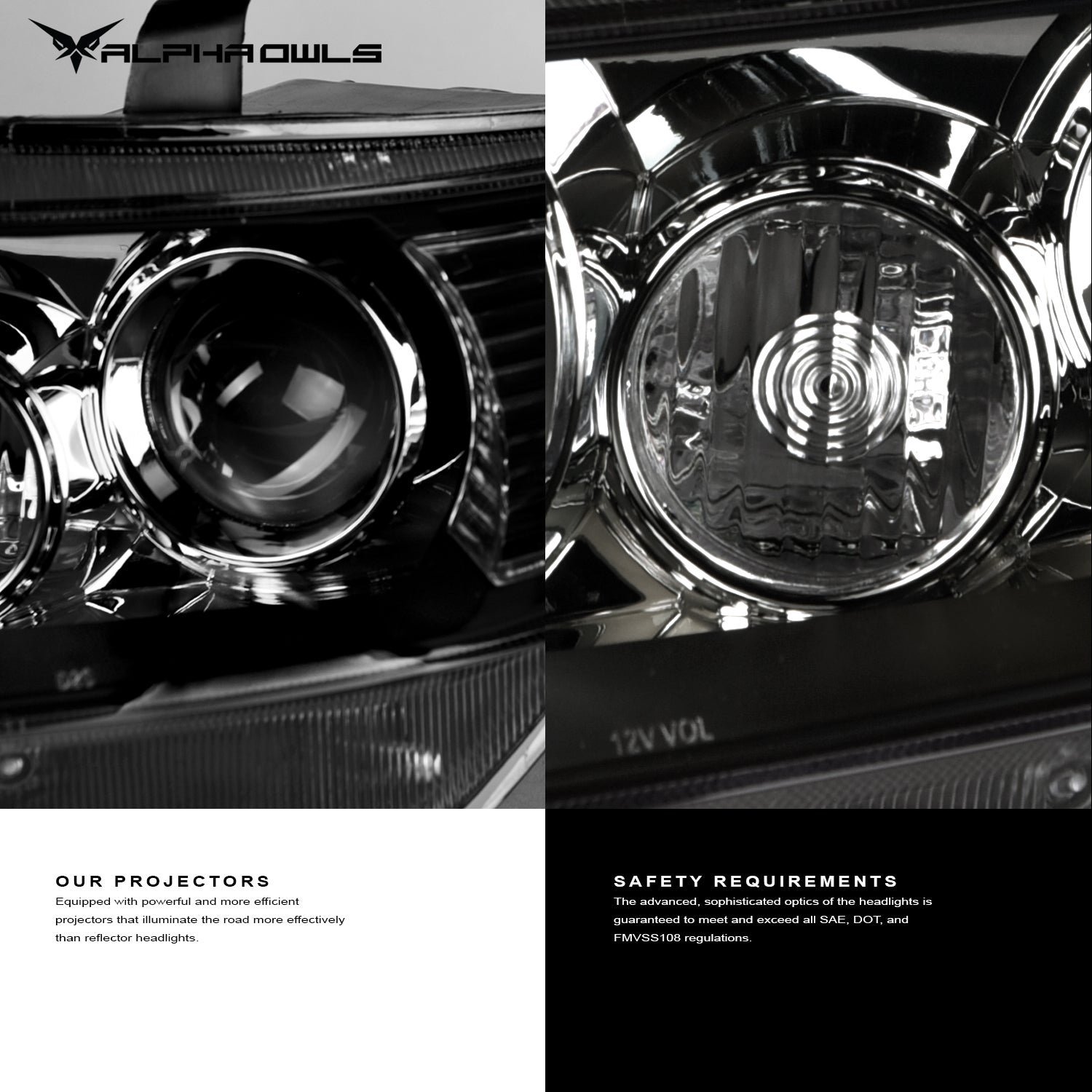 Alpha Owls 2008-2015 Toyota Sequoia LMP Series Headlights (Halogen Projector Black housing w/ LumenX Light Bar) - Image 5