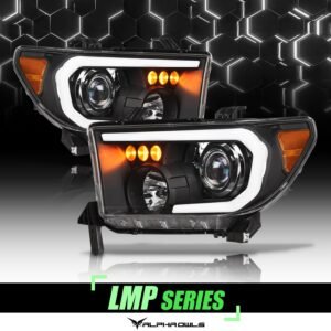 Alpha Owls 2007-2013 Toyota Tundra LMP Series Headlights (Halogen Projector Black housing w/ LumenX Light Bar) - Image 1