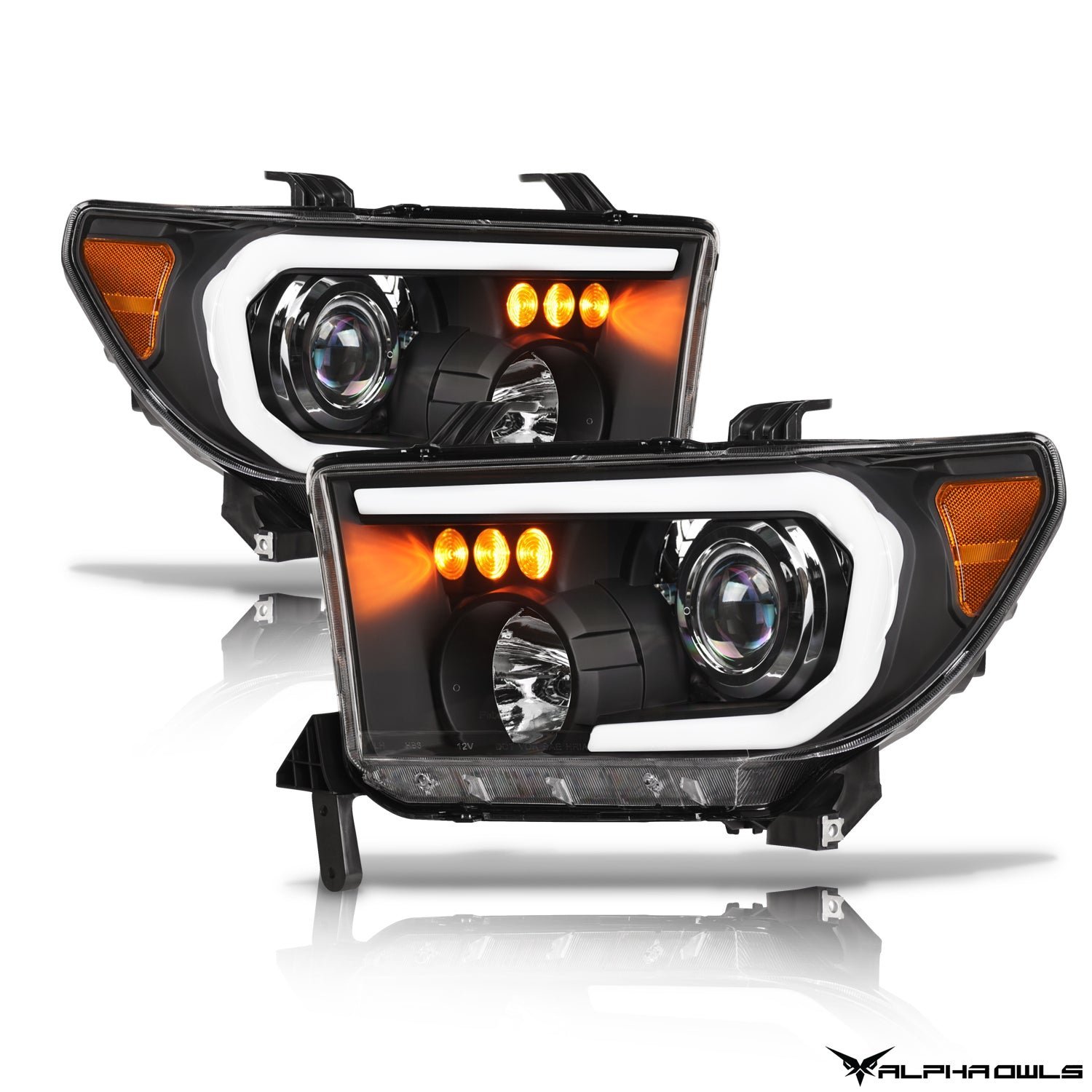 Alpha Owls 2008-2015 Toyota Sequoia LMP Series Headlights (Halogen Projector Black housing w/ LumenX Light Bar) - Image 2