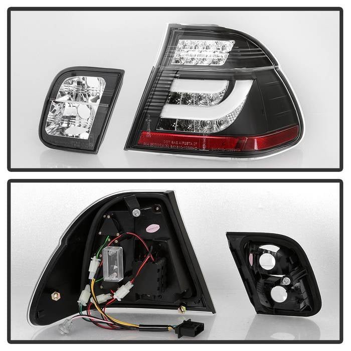 BMW E46 3-Series 99-01 4Dr Light Bar Style LED Tail Lights - Black