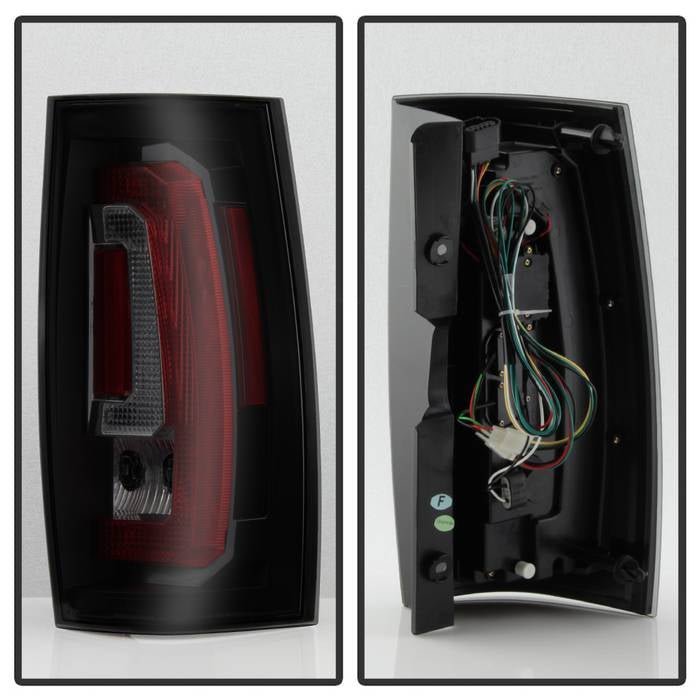 Chevy Suburban/Tahoe 07-14 / GMC Yukon/Yukon Denali 07-14 ( 08-13 excluding Hybrid Models ) Version 2 - Light Bar LED Tail Lights - Black Smoke