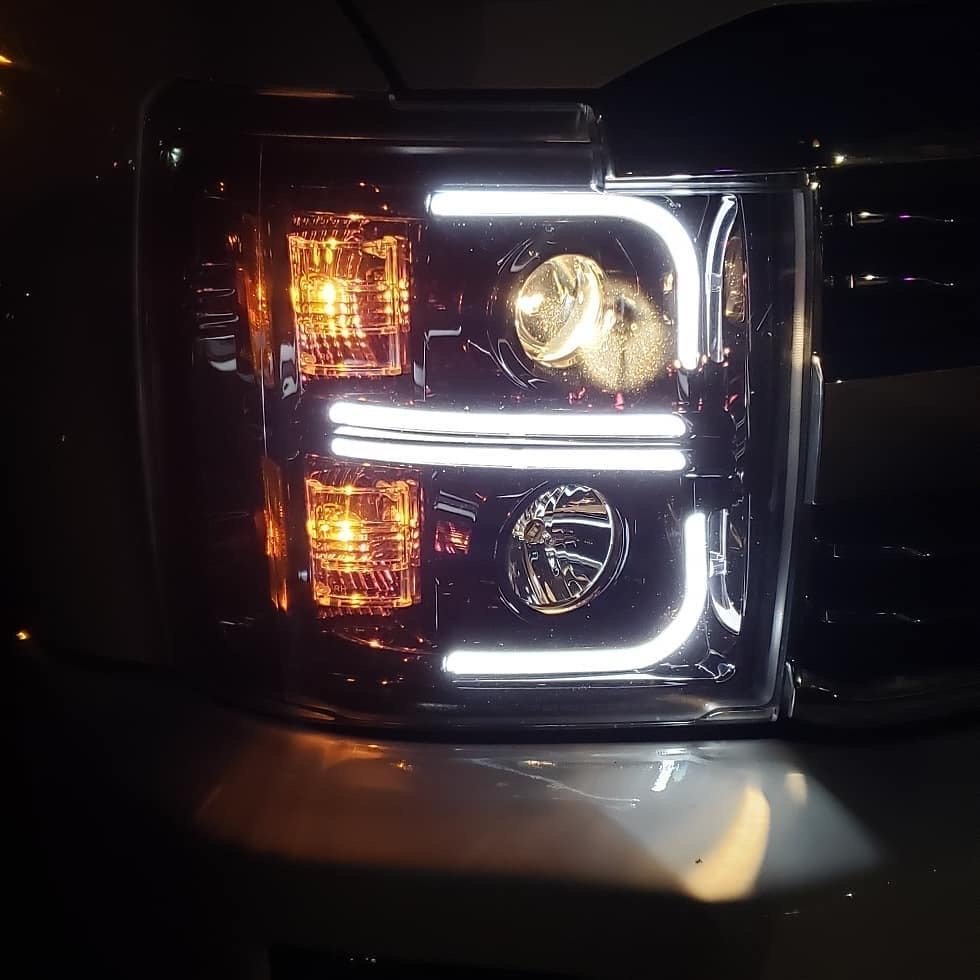 Chevy Silverado 14-19 Projector Headlights OLED Halos DRL Smoked