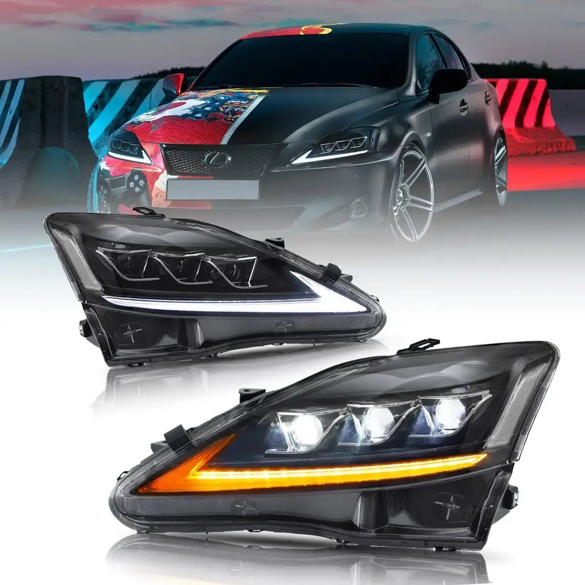 06-12 Lexus IS250/IS250C/IS350/IS220d & 08-14 ISF(XE20) Vland Matrix Projector Headlights Black - Image 2