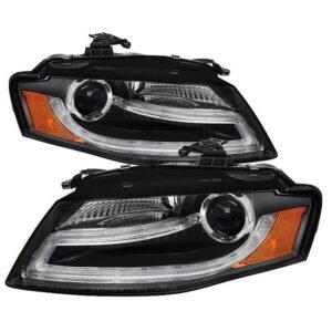Audi A4 09-12 Projector Headlights Halogen Model Only LED - Black - Image 1