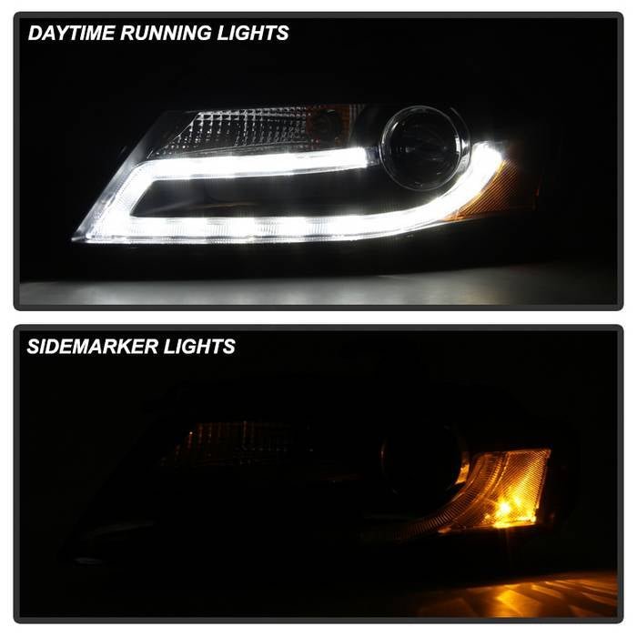 Audi A4 09-12 Projector Headlights Halogen Model Only LED - Black