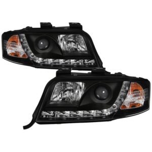 Audi A6 02-04 Projector Headlights - Halogen Model Only DRL - Black - Image 1