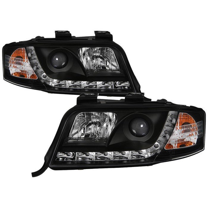Audi A6 02-04 Projector Headlights - Halogen Model Only DRL - Black