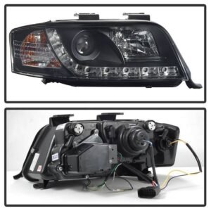 Audi A6 02-04 Projector Headlights - Halogen Model Only DRL - Black - Image 2