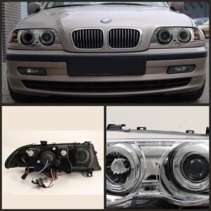 BMW E46 3-Series 99-01 4DR Projector Headlights - Chrome - Image 2