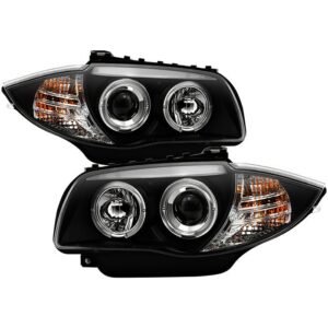 BMW E87 1-Series 08-11 Projector Headlights - LED Halo - Black - Image 1
