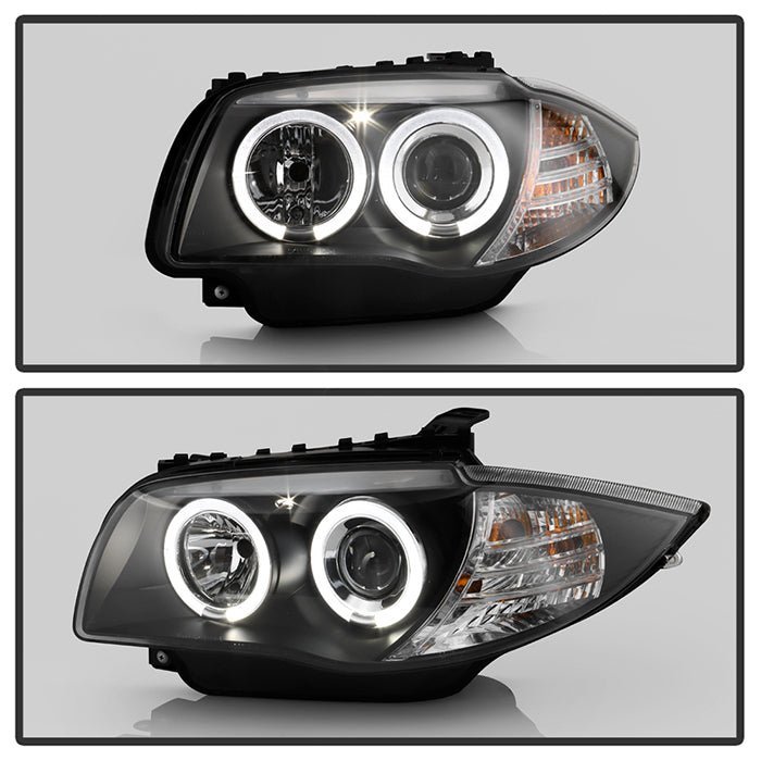 BMW E87 1-Series 08-11 Projector Headlights - LED Halo - Black