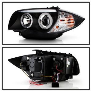BMW E87 1-Series 08-11 Projector Headlights - LED Halo - Black - Image 2