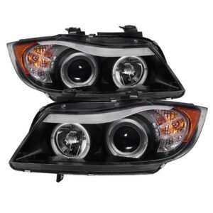 BMW E90 3-Series 06-08 4DR Projector Headlights - Black - Image 1