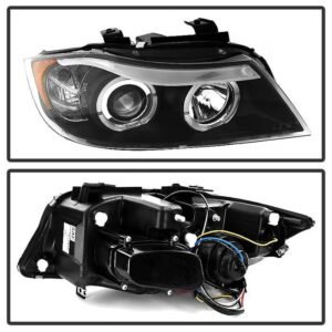 BMW E90 3-Series 06-08 4DR Projector Headlights - Black - Image 2
