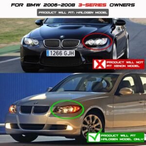 BMW E90 3-Series 06-08 4DR Projector Headlights - Black - Image 8