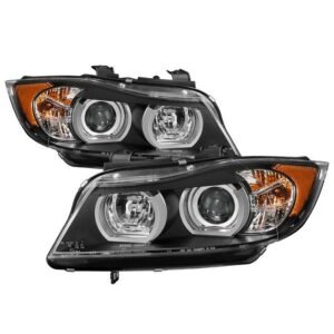 BMW E90 3-Series 06-08 4DR Projector Headlights - Black - Image 1