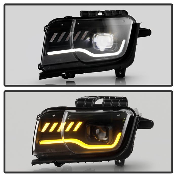 Chevy Camaro 2010-2013 Equipped Headlights - Sequential LED Switchback Turn Signal Lights - Black