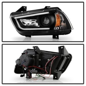 Dodge Charger 11-14 Projector Headlights - Light Tube DRL - Black - Image 2
