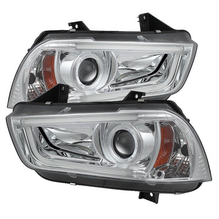 Dodge Charger 11-14 Projector Headlights  - Light Tube DRL - Chrome