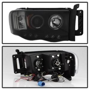 Dodge Ram 1500 02-05 / Ram 2500/3500 03-05 Projector Headlights - LED Halo - Black Smoke - Image 2