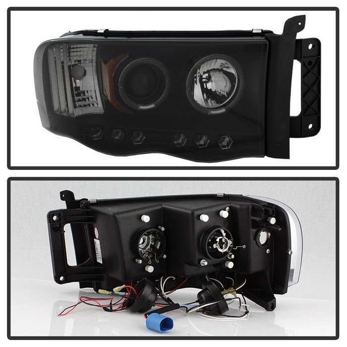 Dodge Ram 1500 02-05 / Ram 2500/3500 03-05 Projector Headlights - LED Halo - Black Smoke