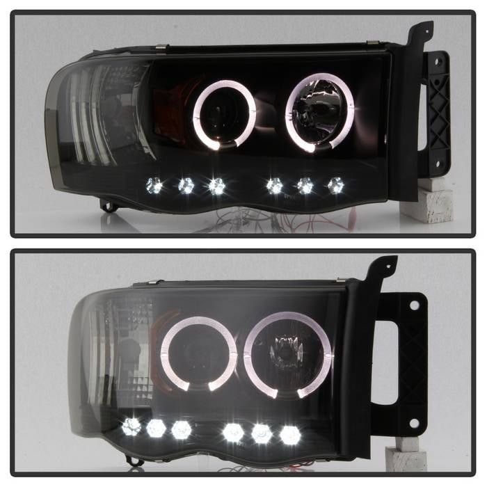 Dodge Ram 1500 02-05 / Ram 2500/3500 03-05 Projector Headlights - LED Halo - Black Smoke
