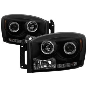 Dodge Ram 1500 06-08 / Ram 2500/3500 06-09 Projector Headlights - LED Halo - Black Smoke - Image 1