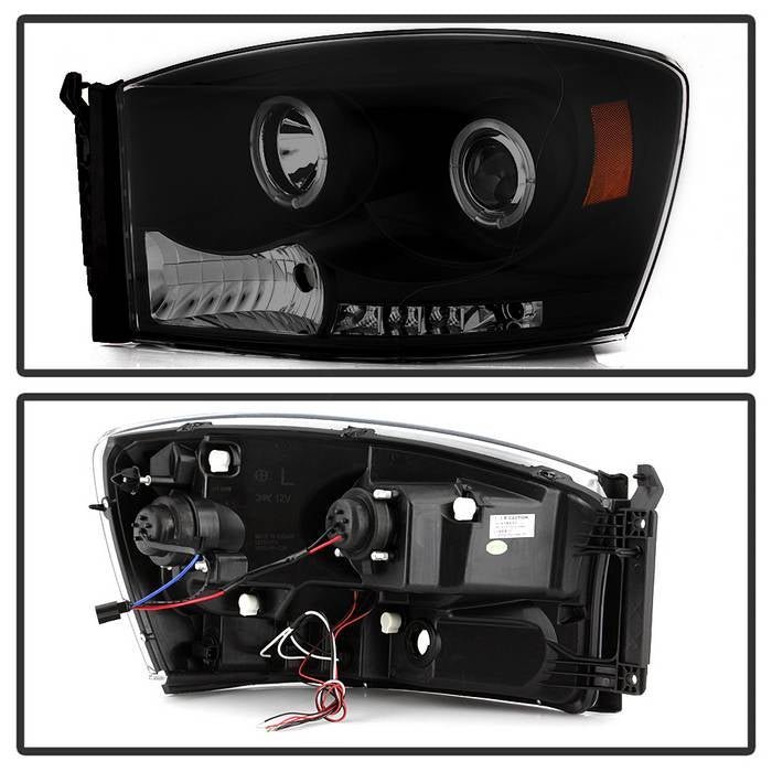 Dodge Ram 1500 06-08 / Ram 2500/3500 06-09 Projector Headlights - LED Halo - Black Smoke